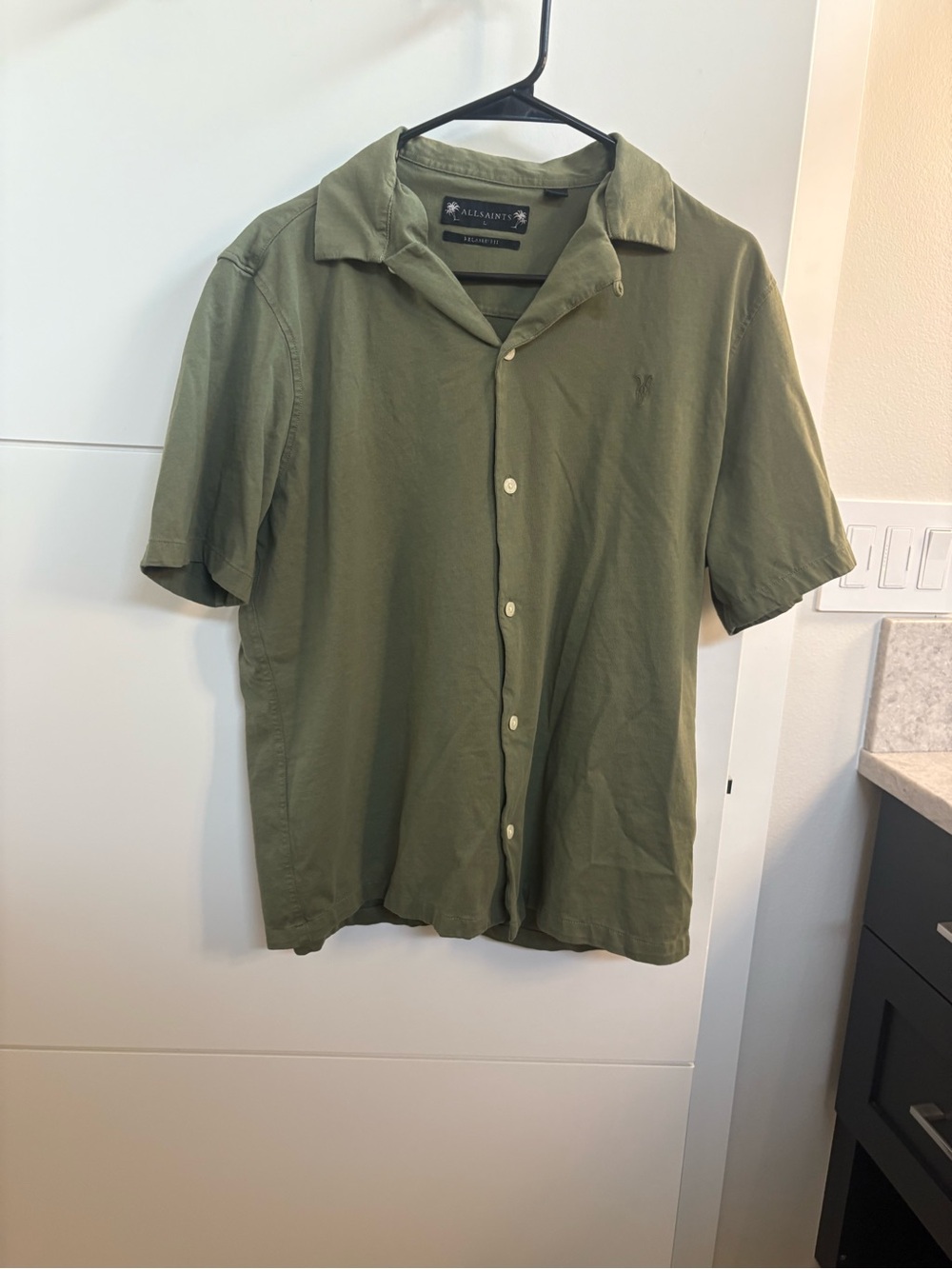 All Saints Olive Short Sleeve Button-Down Shirt